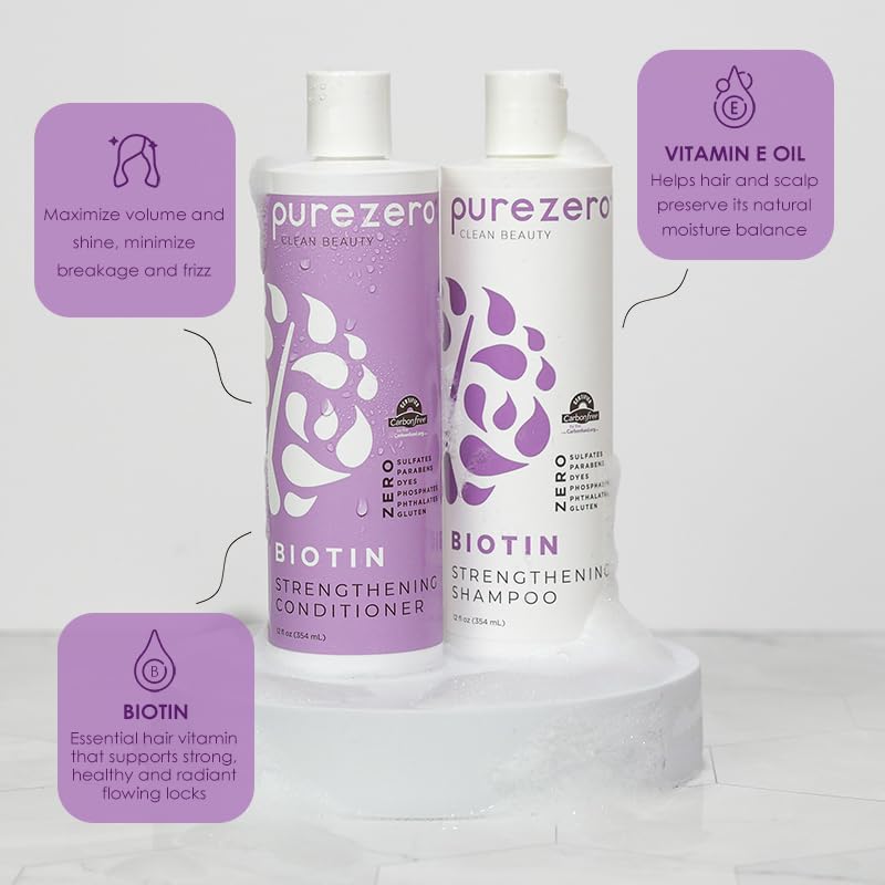 Purezero Biotin Shampoo & Conditioner Set – Volumizing, Anti Thinning, Vegan & Cruelty-Free