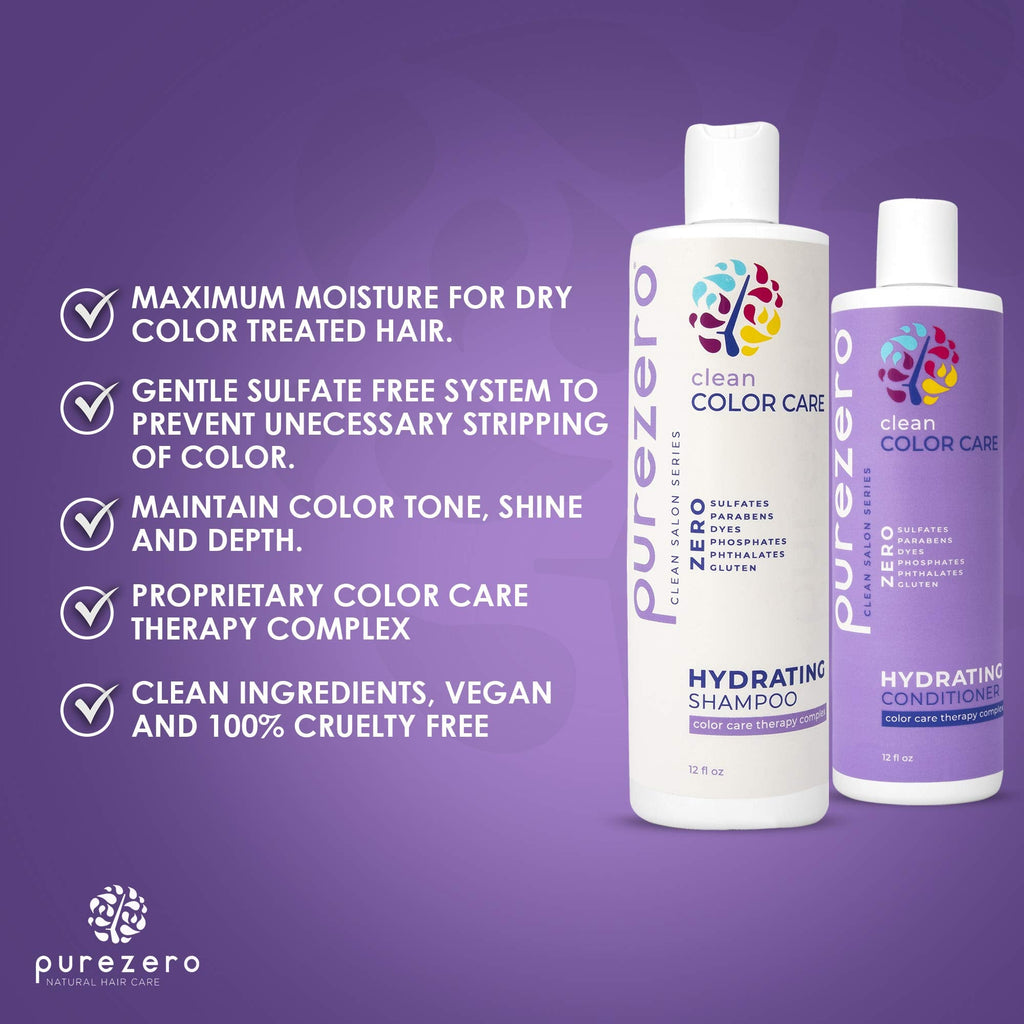 Purezero Clean Color Care Hydrating Shampoo & Conditioner Set | Color Safe, Sulfate-Free