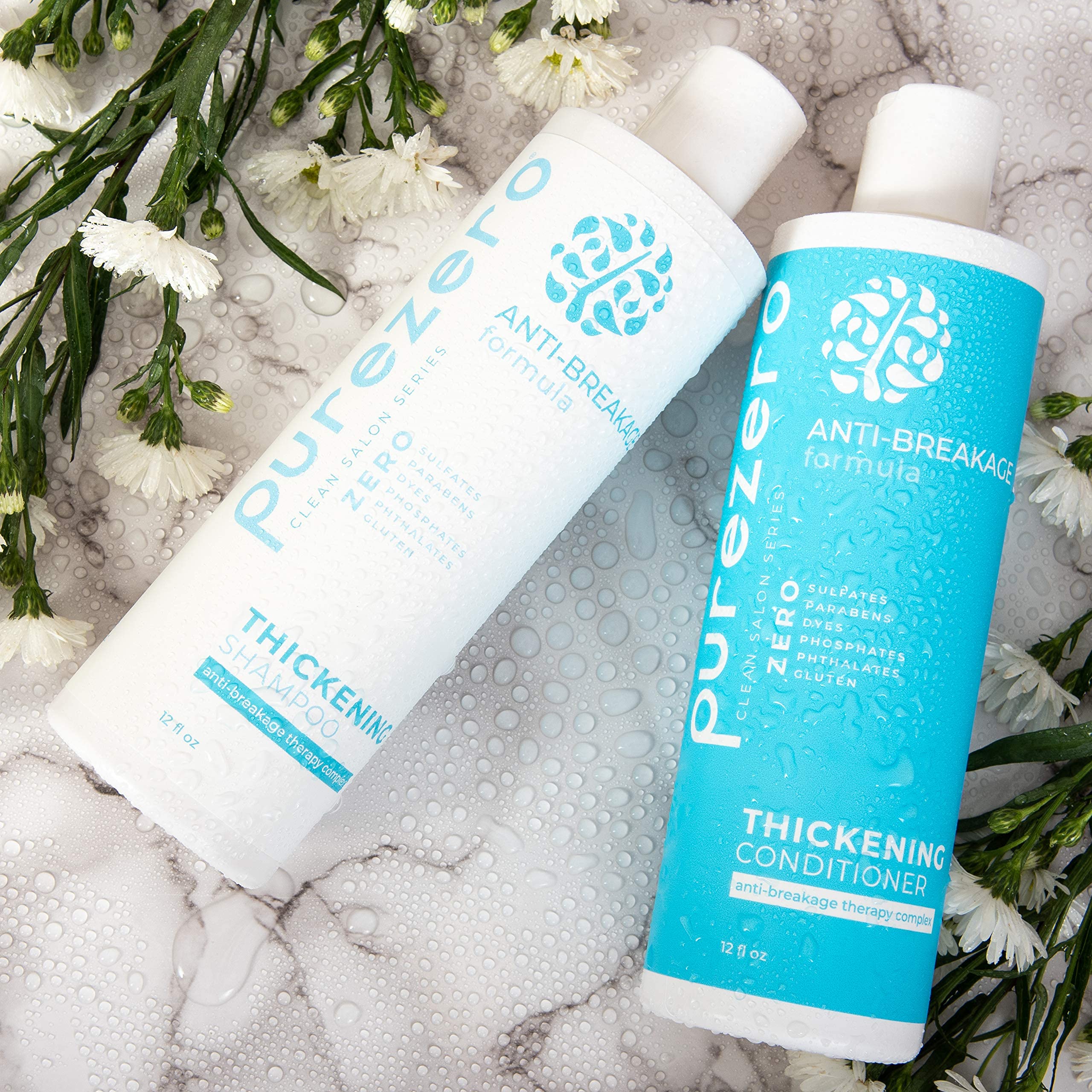 Purezero Anti-Breakage & Thickening Shampoo & Conditioner Set – For Hair Loss & Thinning (24 oz, Vegan, Cruelty-Free, Color Safe)