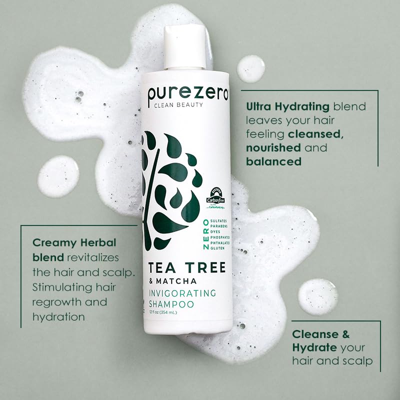 Purezero Tea Tree & Matcha Shampoo + Conditioner Set – Invigorating Scalp Care, Zero Sulfates