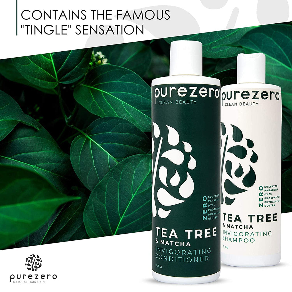 Purezero Tea Tree & Matcha Shampoo + Conditioner Set – Nourishing Scalp Care (20 oz)