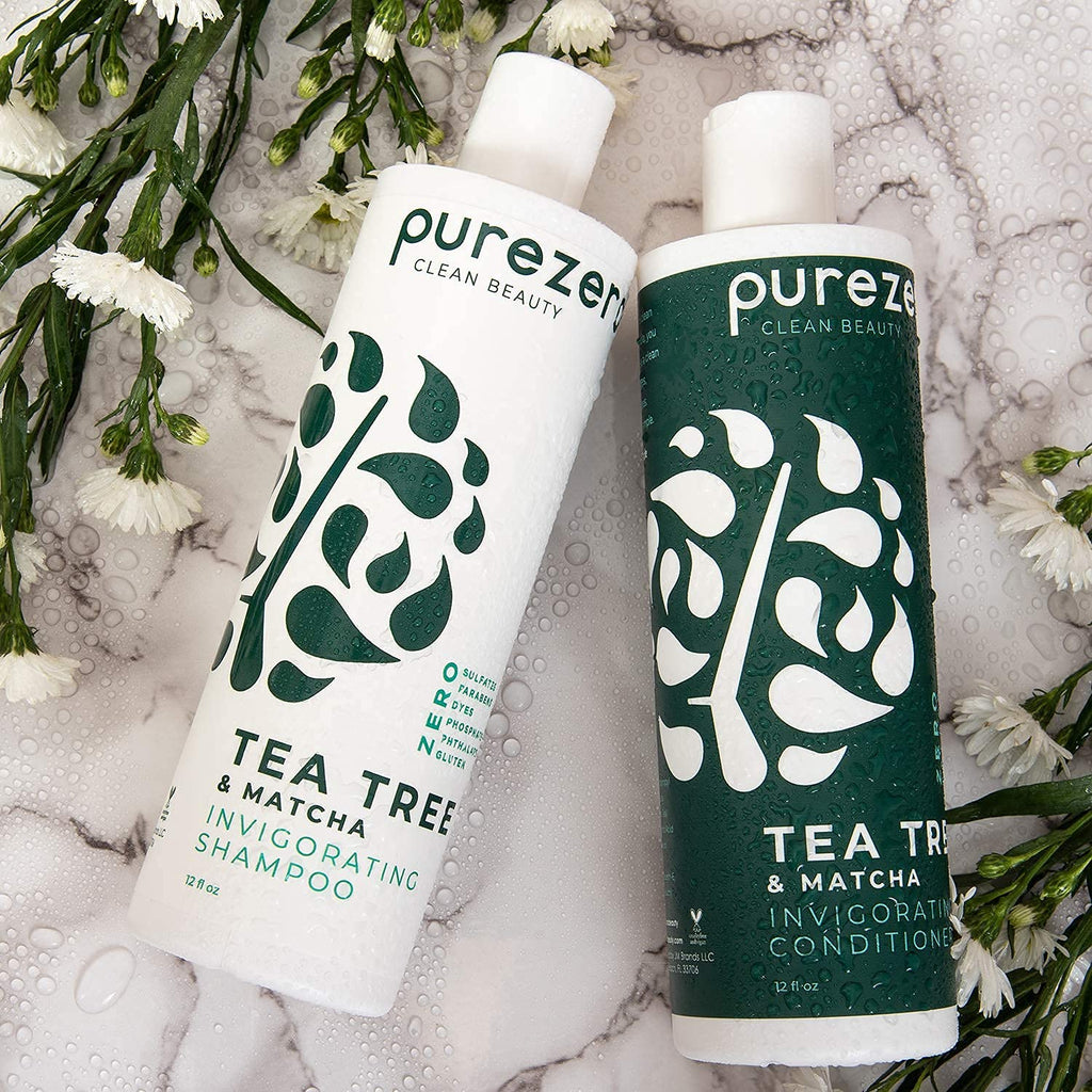 Purezero Tea Tree & Matcha Shampoo + Conditioner Set – Invigorating Scalp Care, Zero Sulfates