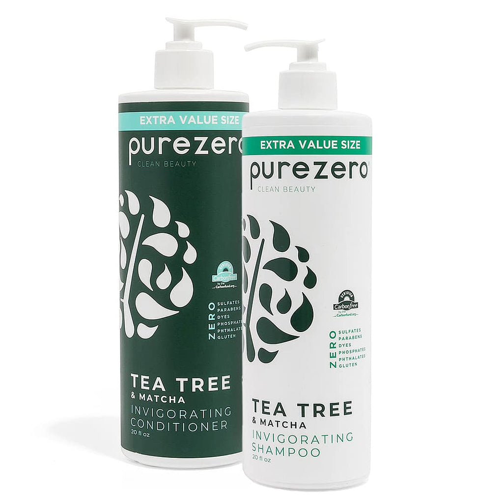 Purezero Tea Tree & Matcha Shampoo + Conditioner Set – Nourishing Scalp Care (20 oz)
