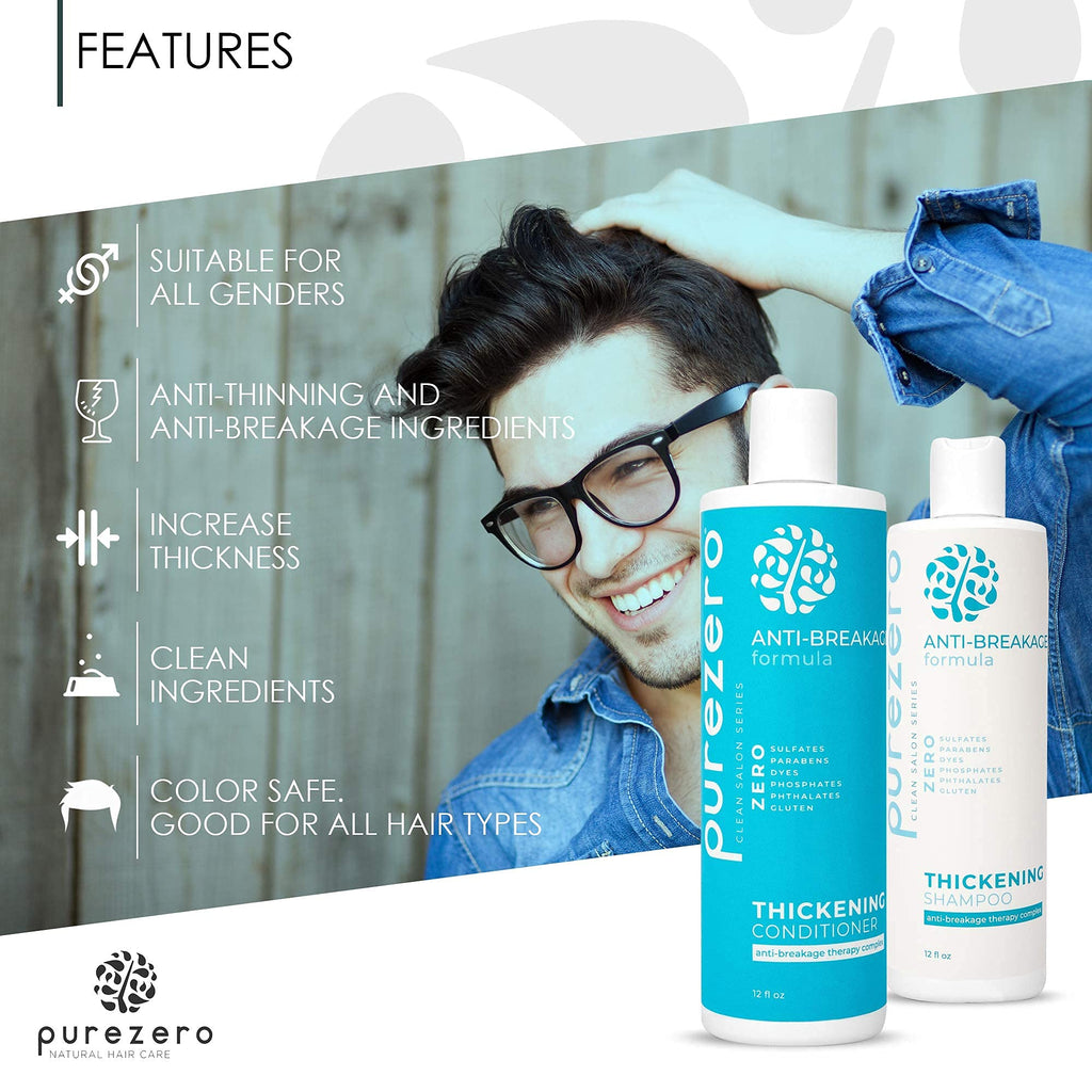 Purezero Anti-Breakage & Thickening Shampoo & Conditioner Set – For Hair Loss & Thinning (24 oz, Vegan, Cruelty-Free, Color Safe)