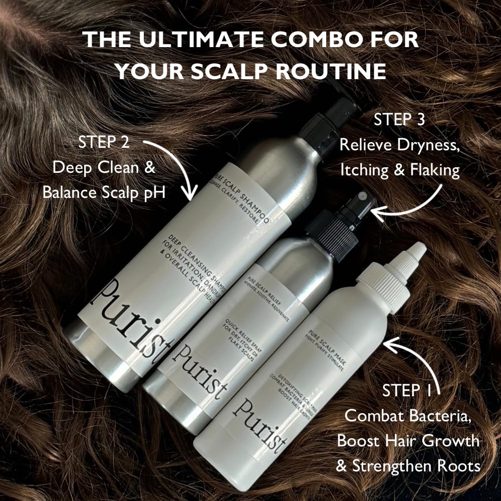 Purist Dandruff Care Trio – Mask, Shampoo & Relief Spray for Scalp Health