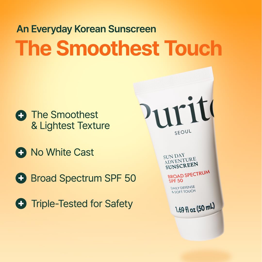 PURITO Korean Sunscreen SPF 50 | Light Texture, No White Cast, Oil-Free (50 mL)