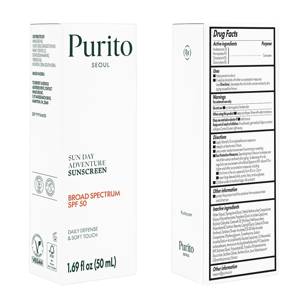 PURITO Korean Sunscreen SPF 50 | Light Texture, No White Cast, Oil-Free (50 mL)