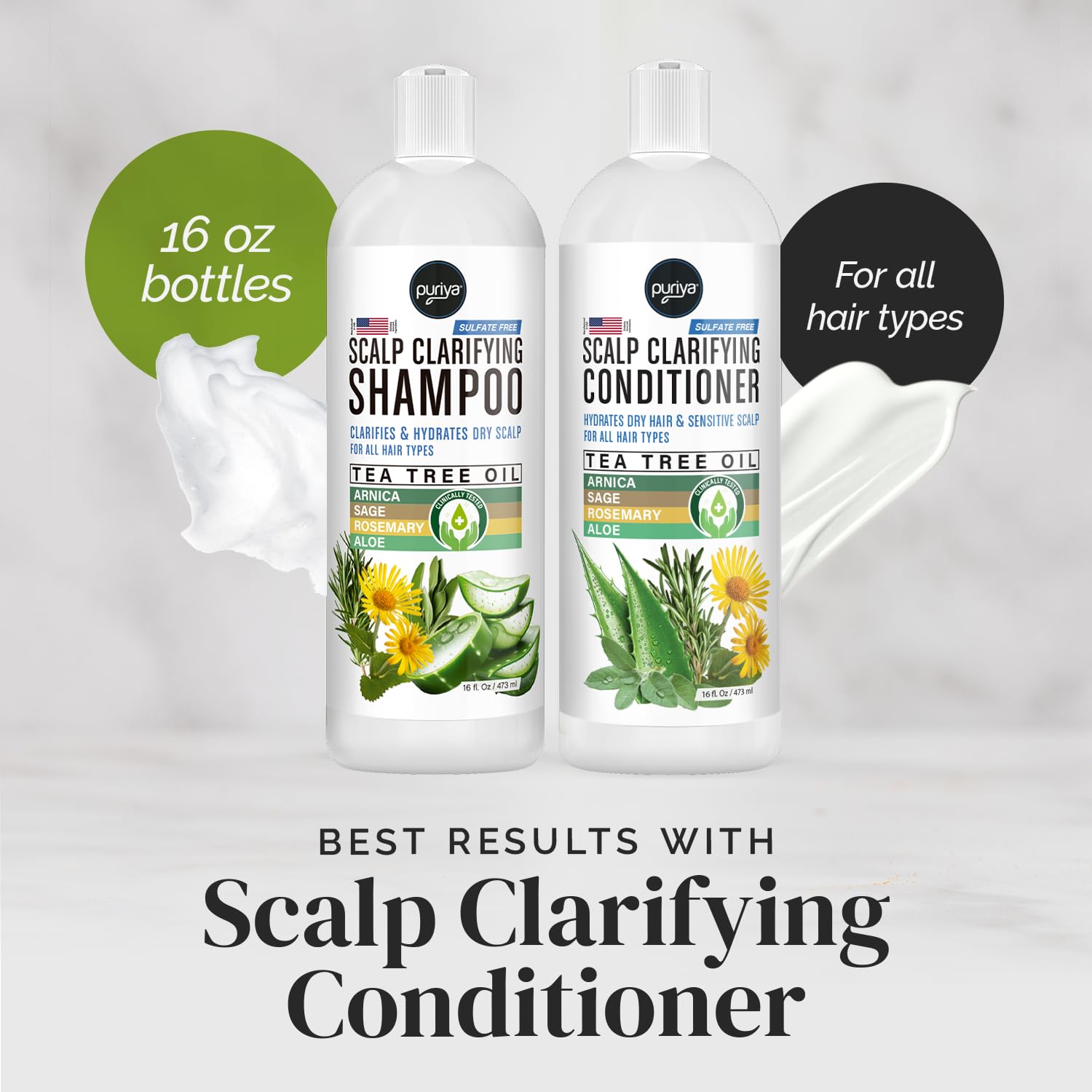 Puriya Tea Tree Clarifying Shampoo – Plant-Powered Dry Scalp Relief, Sulfate Free, 16 oz