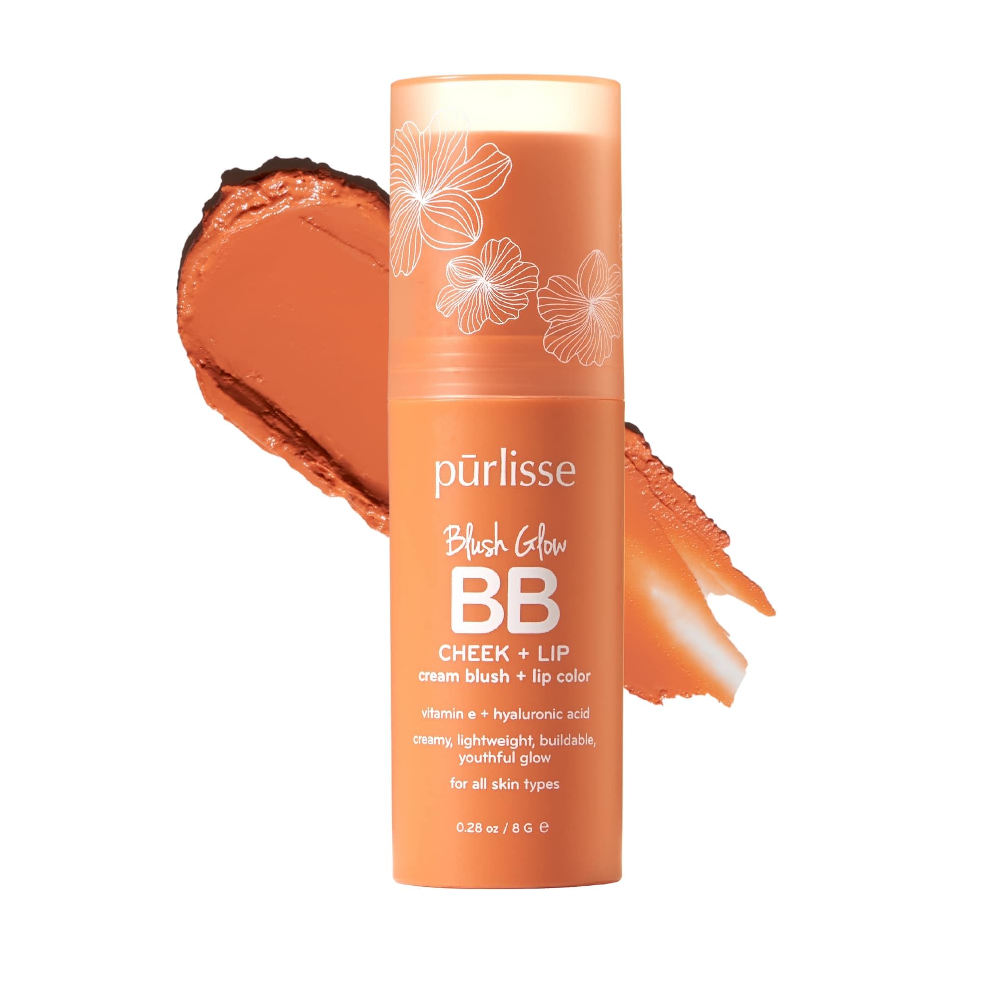 purlisse Blush Glow BB Lip & Cheek Tint – Hydrating 2-in-1 Cream Tint in Peach Please (.28 oz)