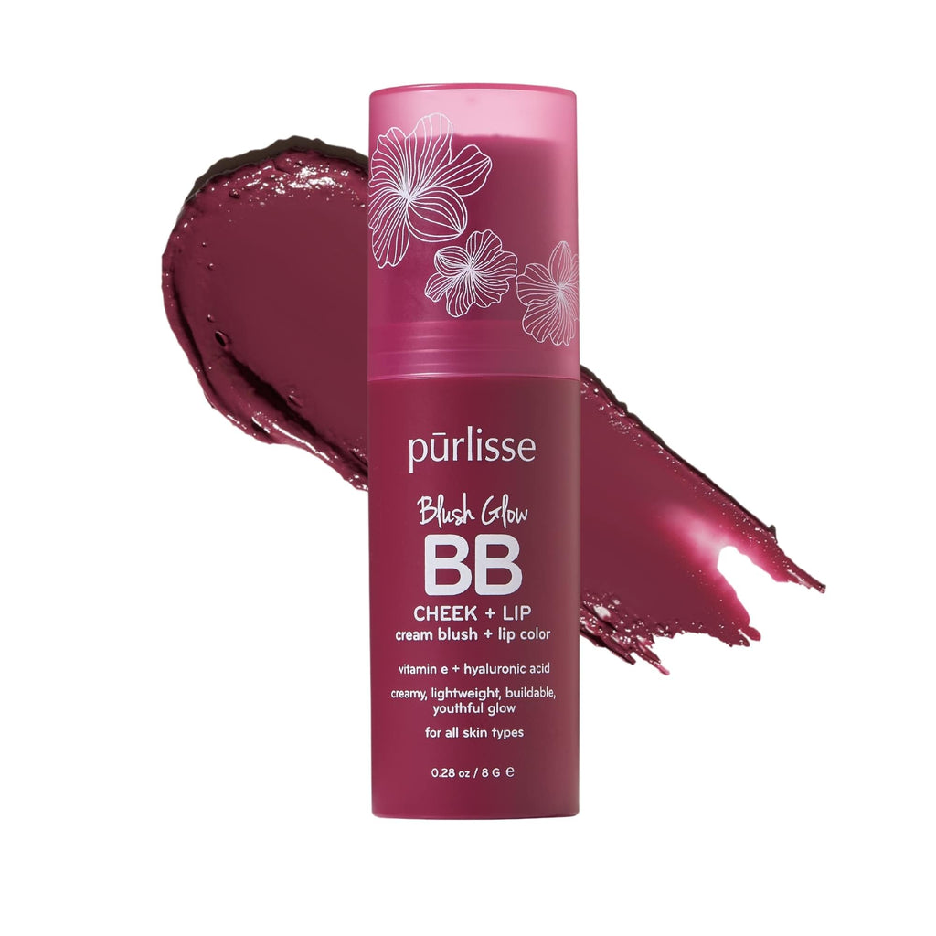 purlisse Blush Glow Lip & Cheek Tint - Berry Bliss, Hydrating 2-in-1 Cream Blush Stick