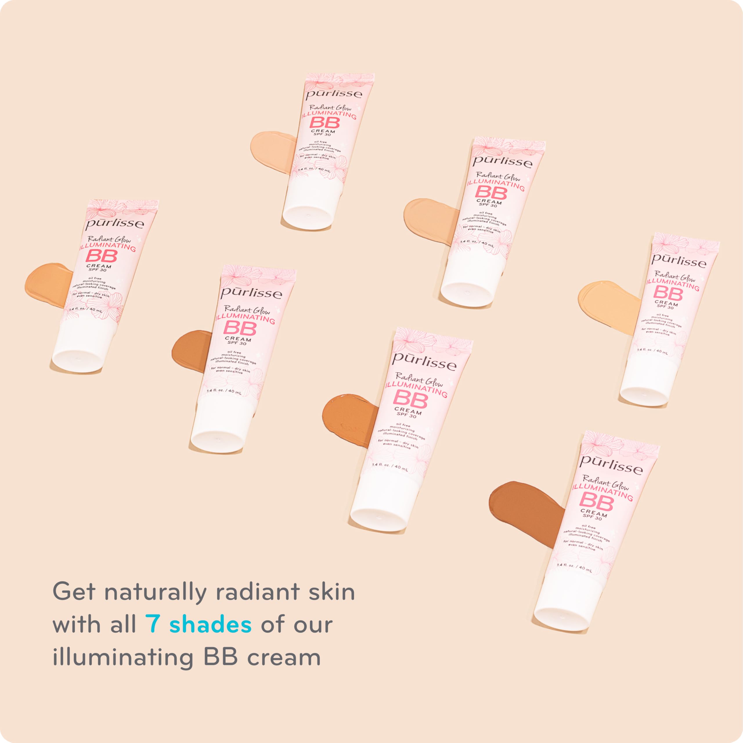 Pūrlisse Radiant Glow Illuminating BB Cream SPF 30 – Goji & Hawthorn Berry for Dewy Skin, Light Medium (1.4 oz)
