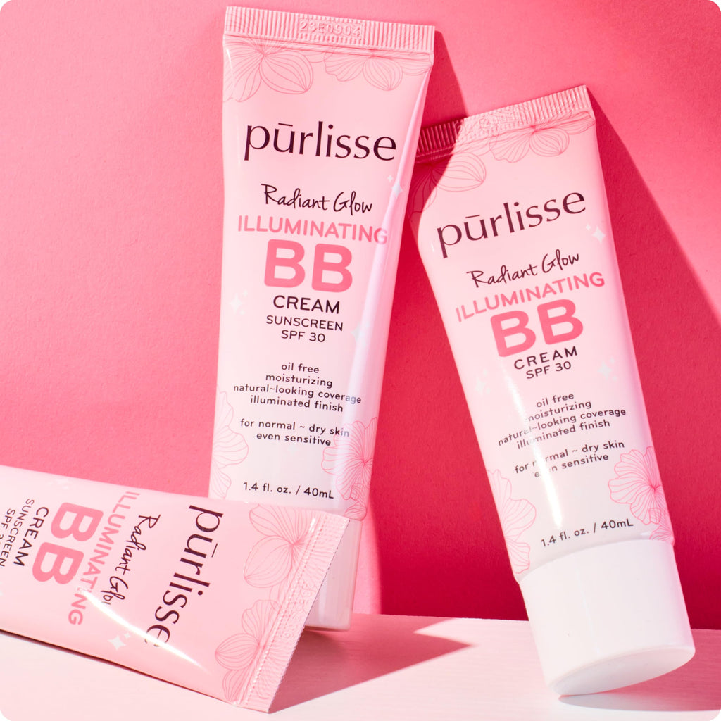 Pūrlisse Radiant Glow Illuminating BB Cream SPF 30 – Goji & Hawthorn Berry for Dewy Skin, Light Medium (1.4 oz)