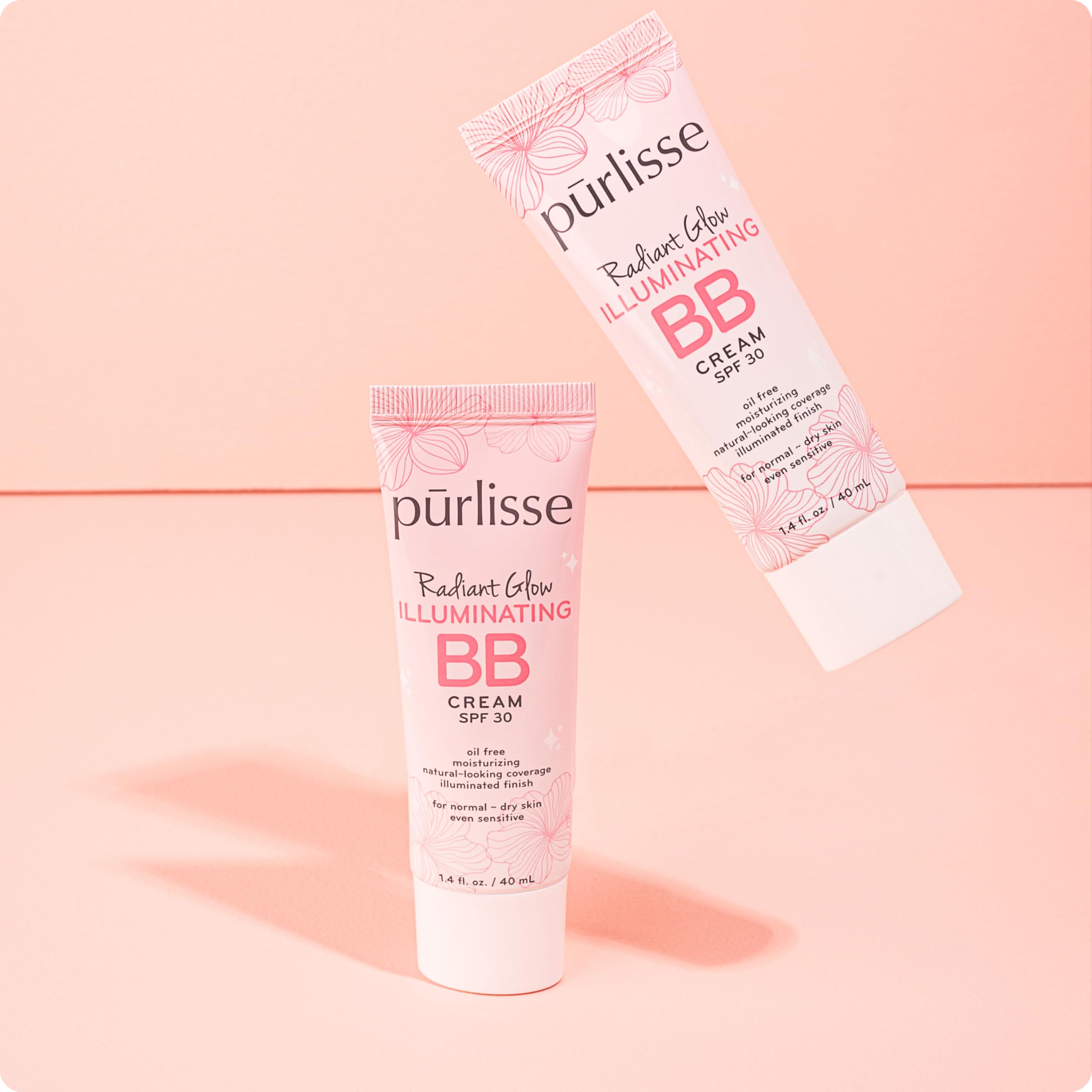 Pūrlisse Radiant Glow Illuminating BB Cream SPF 30 – Goji & Hawthorn Berry for Dewy Skin, Light Medium (1.4 oz)
