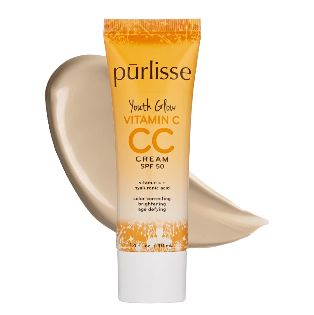 purlisse Youth Glow Vitamin C CC Cream SPF 50 - Light | Paraben-Free, Sea Buckthorn & Hyaluronic Acid