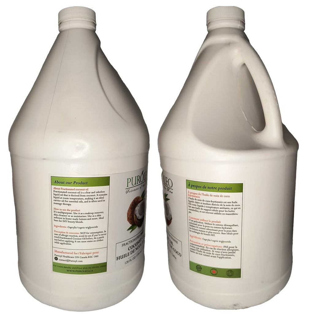 PURÓLEO Fractionated Coconut Oil 128oz (3784 ml) – Odorless Carrier Oil for Skin, Hair & Massage