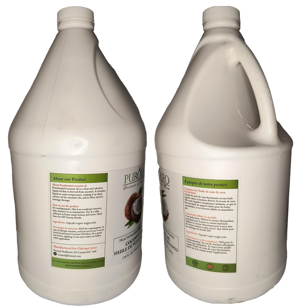 PURÓLEO Fractionated Coconut Oil 128oz (3784 ml) – Odorless Carrier Oil for Skin, Hair & Massage
