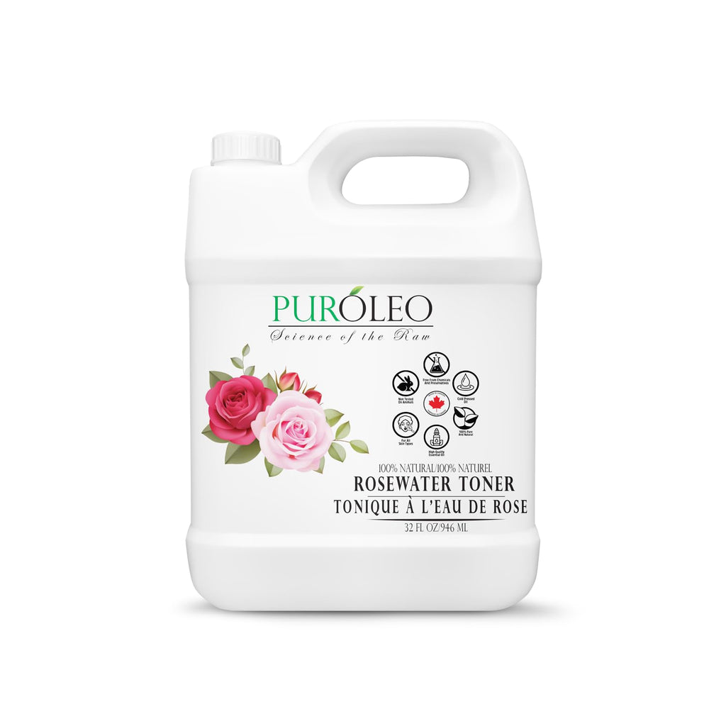 PURÓLEO Rose Water 32oz / 946ml – Pure & Natural Facial Mist, Toner, and Makeup Setting Spray | Packed in Canada