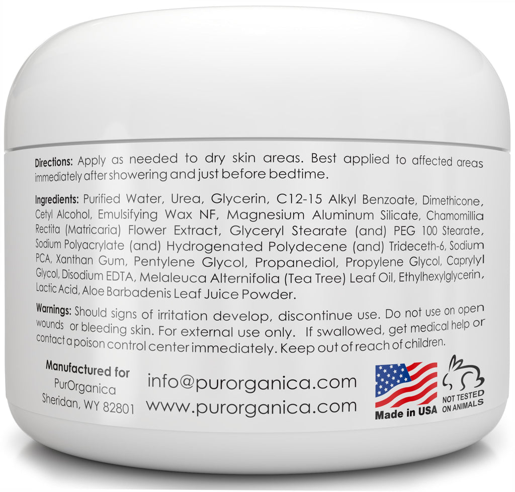 PurOrganica Urea 20% Healing Cream 4 oz – Deep Moisturizing Foot, Hand & Knee Care