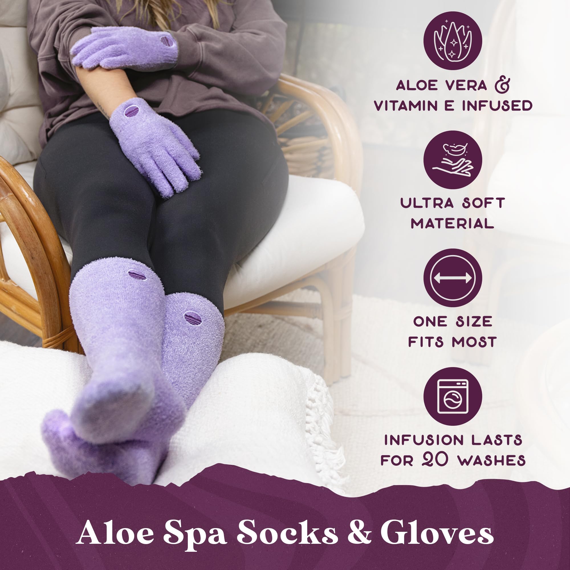 Purple Canyon Fuzzy Socks & Gloves Spa Kit with Aloe Vera & Vitamin E Balm