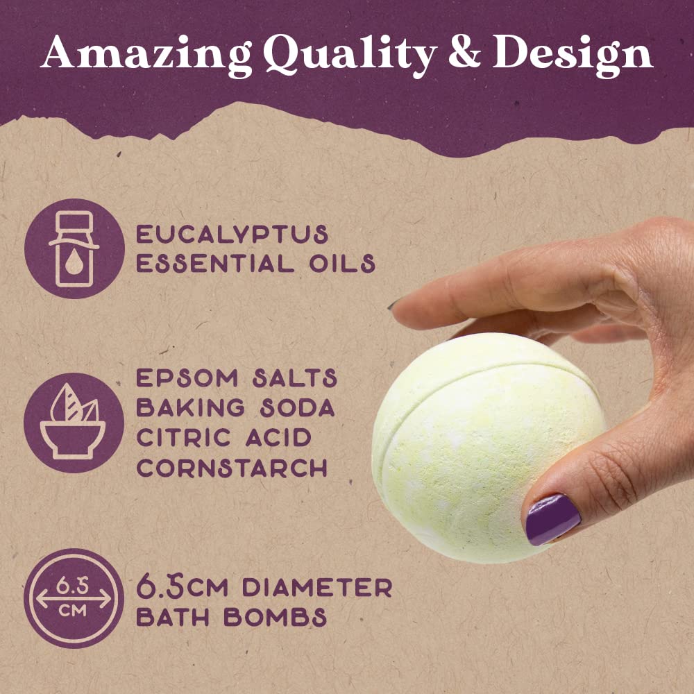 Purple Canyon Eucalyptus Bath Bombs – Energizing Mint & Eucalyptus Gift Set (6)