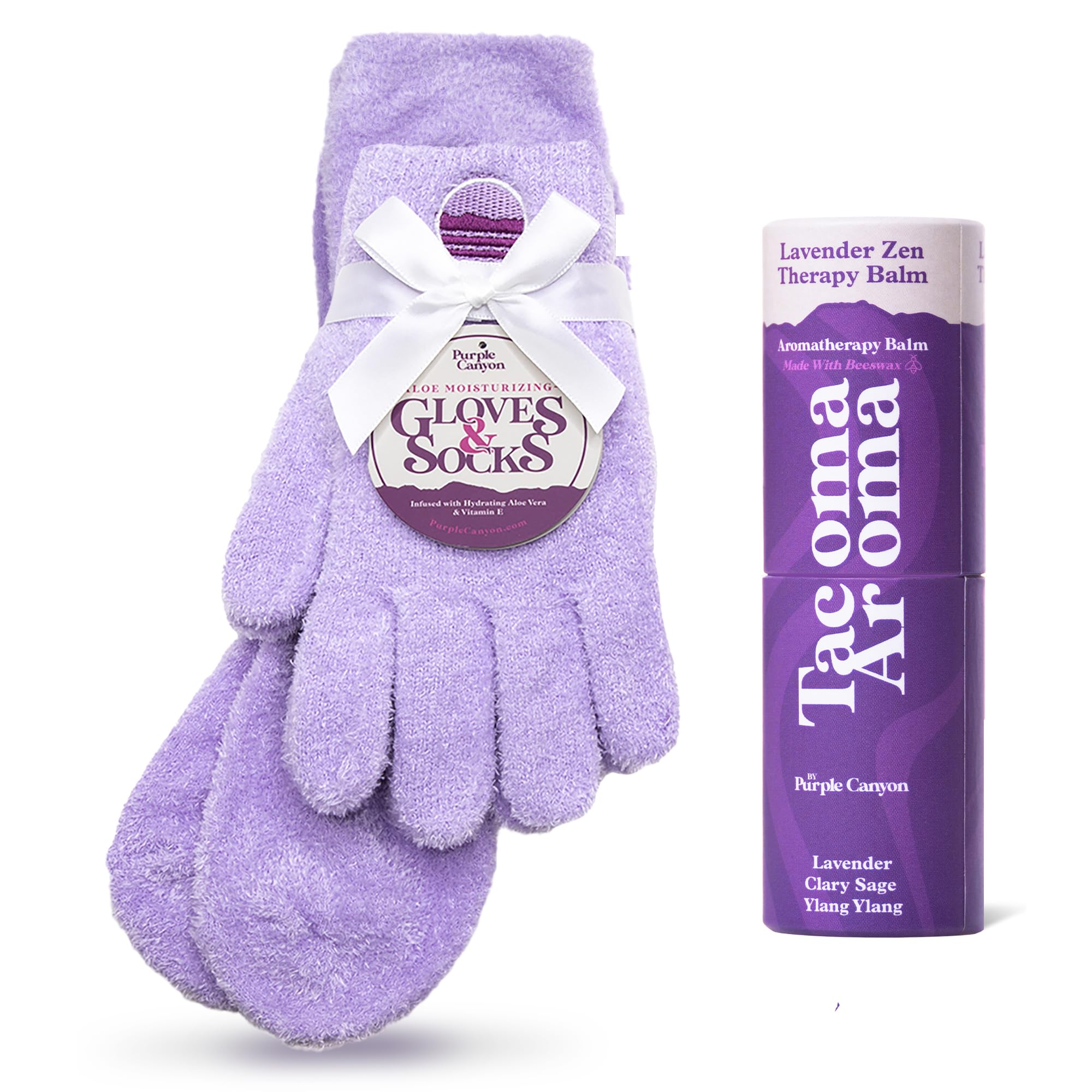 Purple Canyon Fuzzy Socks & Gloves Spa Kit with Aloe Vera & Vitamin E Balm