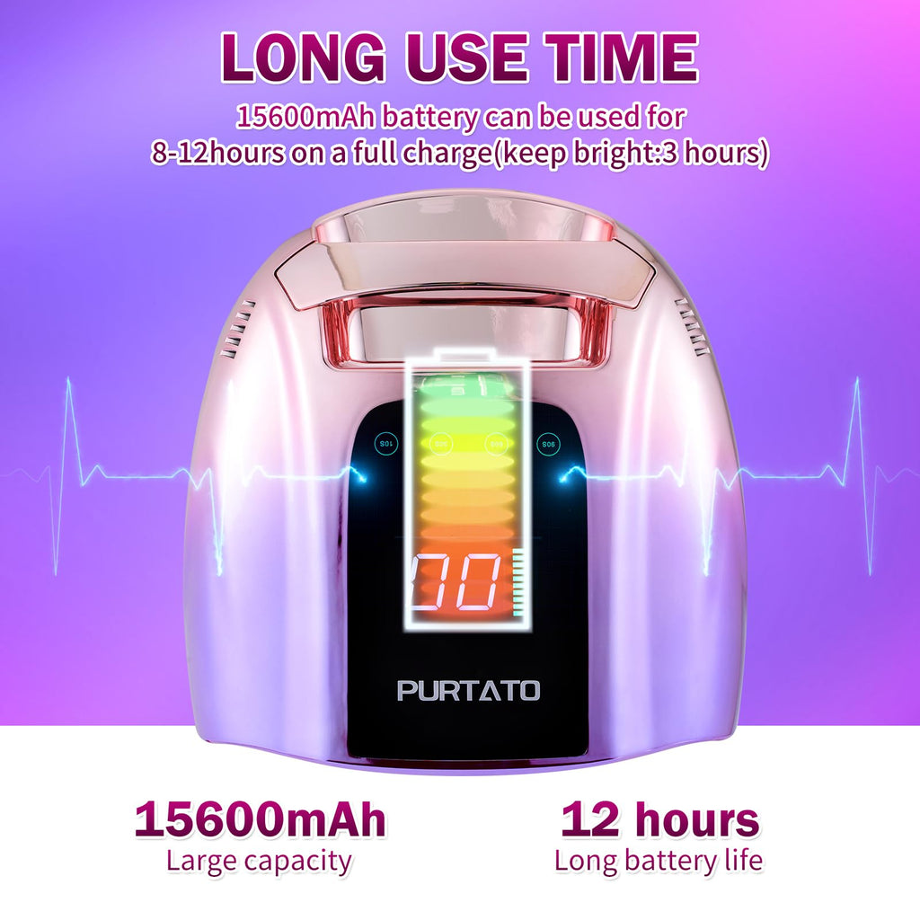 Purtato Professional Rechargeable 96W UV LED Nail Lamp – Cordless, 4 Timers, Smart Sensor, Gradient Purple