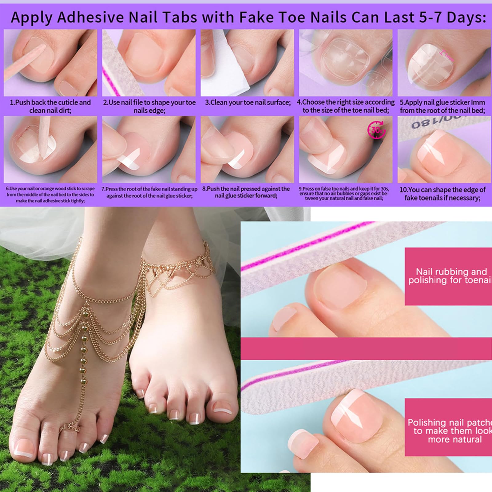 Puyokinm 288Pcs Press-On Toenails Set – 12-Color Short Glitter Glue-On Nails (Glossy Finish)