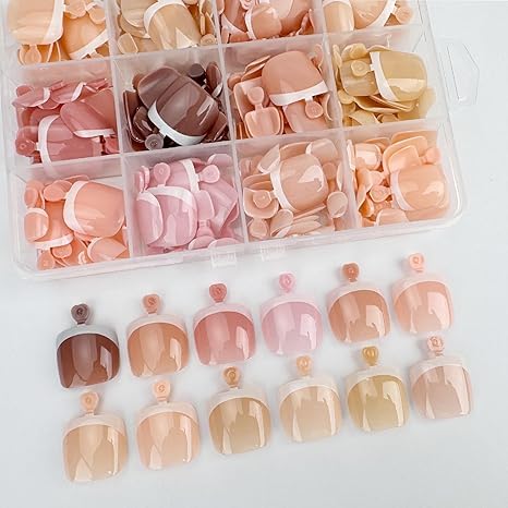 Puyokinm 288pcs French Tip Toe Nails – Short Square, Glue-On, 12-Color 12-Pack Set