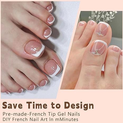 Puyokinm 288pcs French Tip Toe Nails – Short Square, Glue-On, 12-Color 12-Pack Set