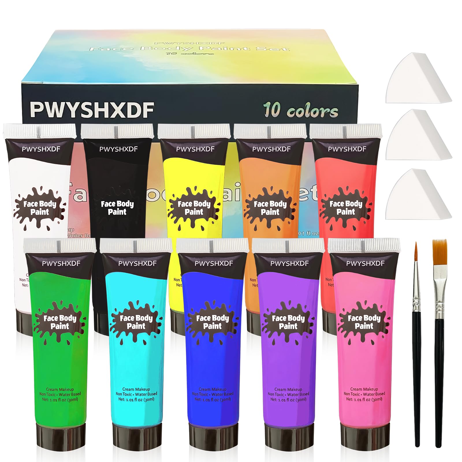 PWYSHXDF 10 Colors Water-Based Face & Body Paint Set for Adults – Non-Toxic & Washable
