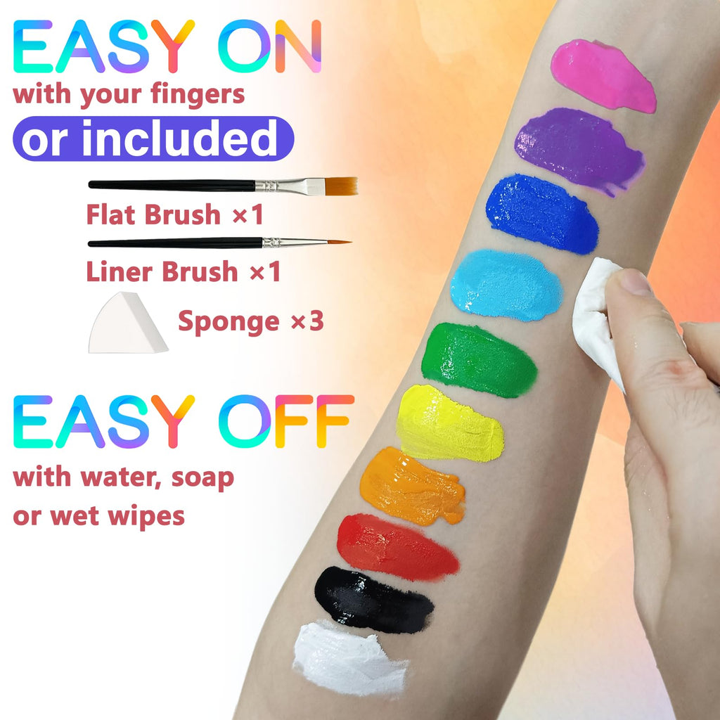 PWYSHXDF 10 Colors Water-Based Face & Body Paint Set for Adults – Non-Toxic & Washable
