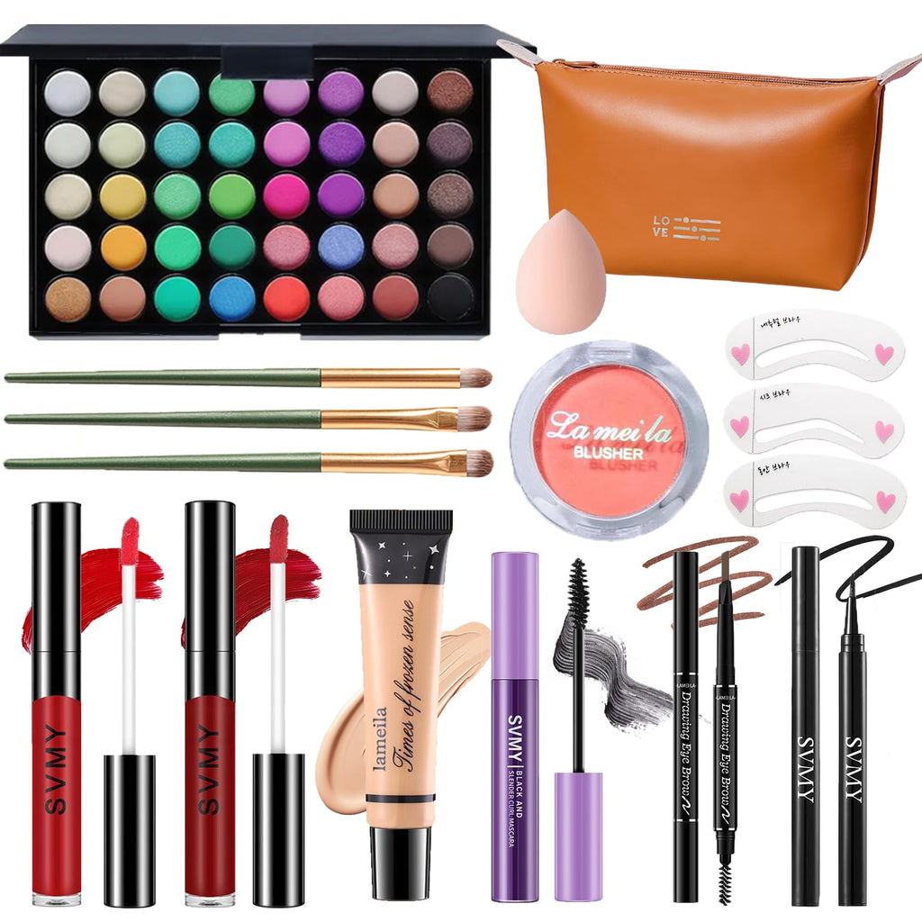 PWYSHXDF Makeup Set for Women – 40-Color Eyeshadow Palette, Nude Foundation, Lip Gloss Duo