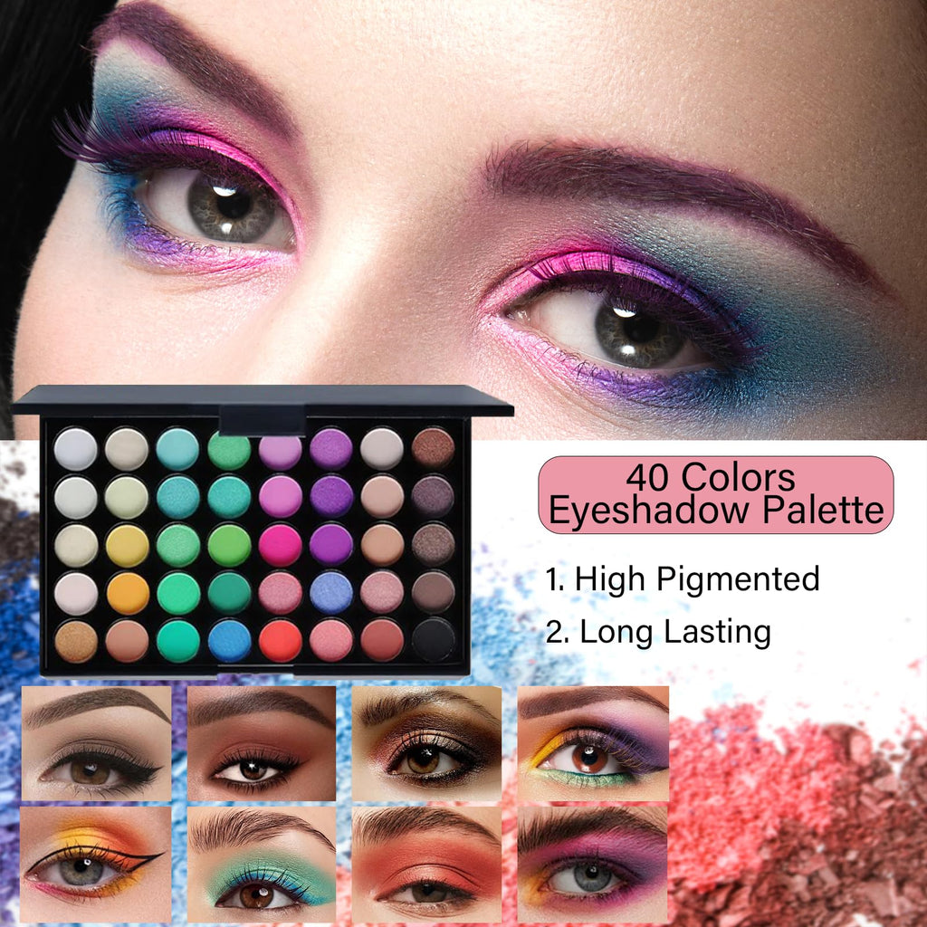PWYSHXDF Makeup Set for Women – 40-Color Eyeshadow Palette, Nude Foundation, Lip Gloss Duo