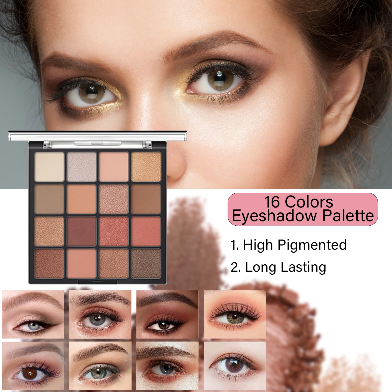 PWYSHXDF Makeup Set – 16-Color Palette, Nude Foundation & Lip Gloss Kit for Beginners & Pros