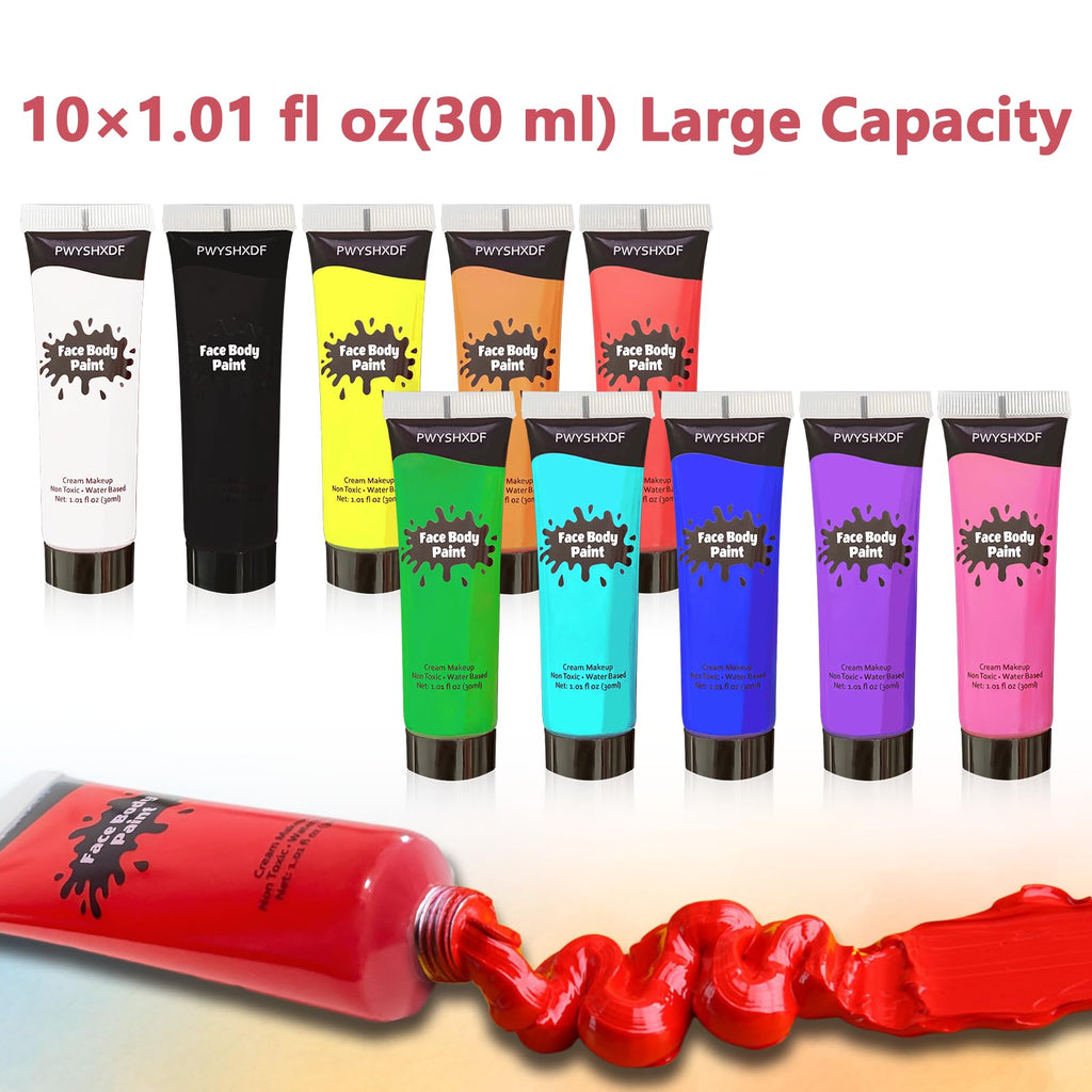 PWYSHXDF 10 Colors Water-Based Face & Body Paint Set for Adults – Non-Toxic & Washable
