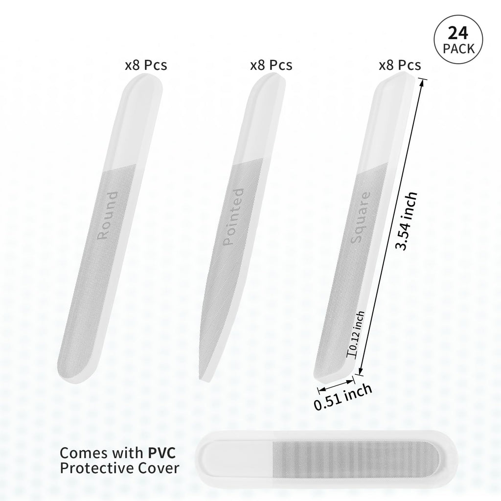 PYD Life 24-Pack Sublimation Glass Nail File Blanks – Mixed Shapes for Custom Nail Art