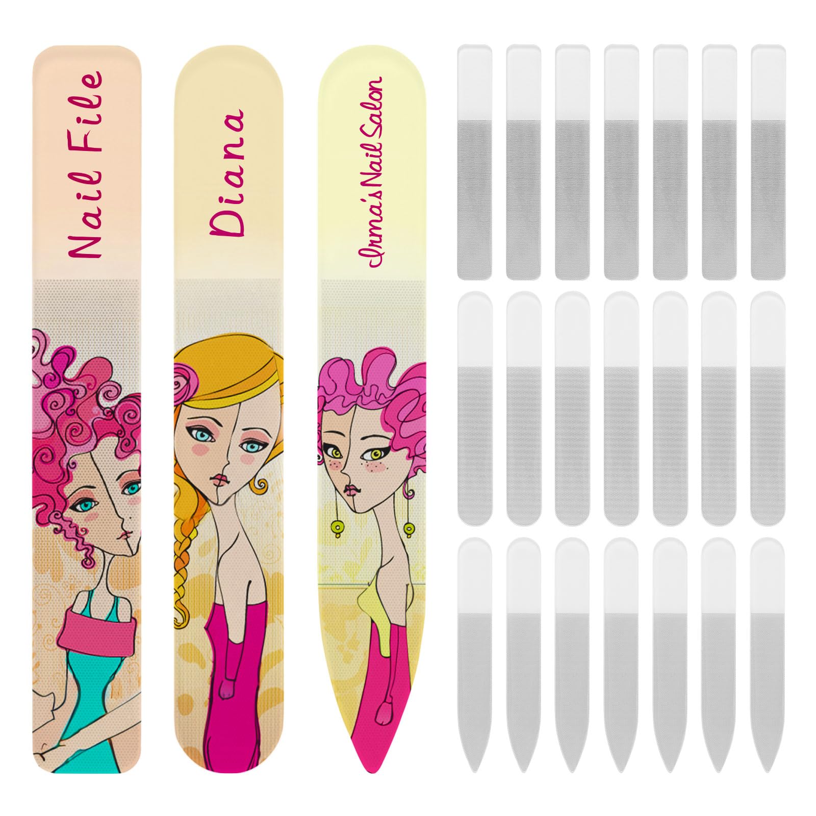 PYD Life 24-Pack Sublimation Glass Nail File Blanks – Mixed Shapes for Custom Nail Art