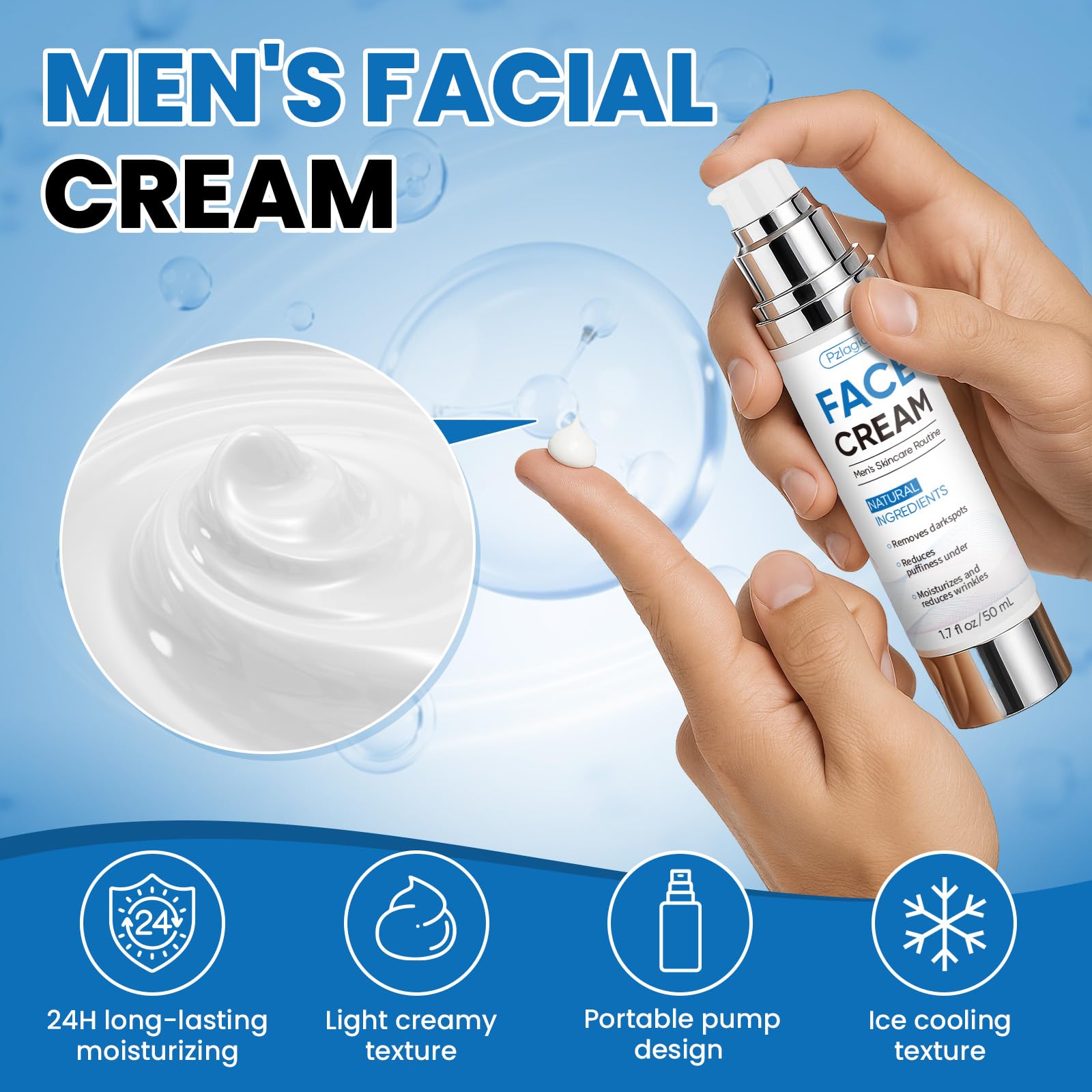 Pzlagia 6-In-1 Men's Face Cream – Anti-Aging, Hydration & Firming, 2 Pack (1.7 Fl Oz Each)