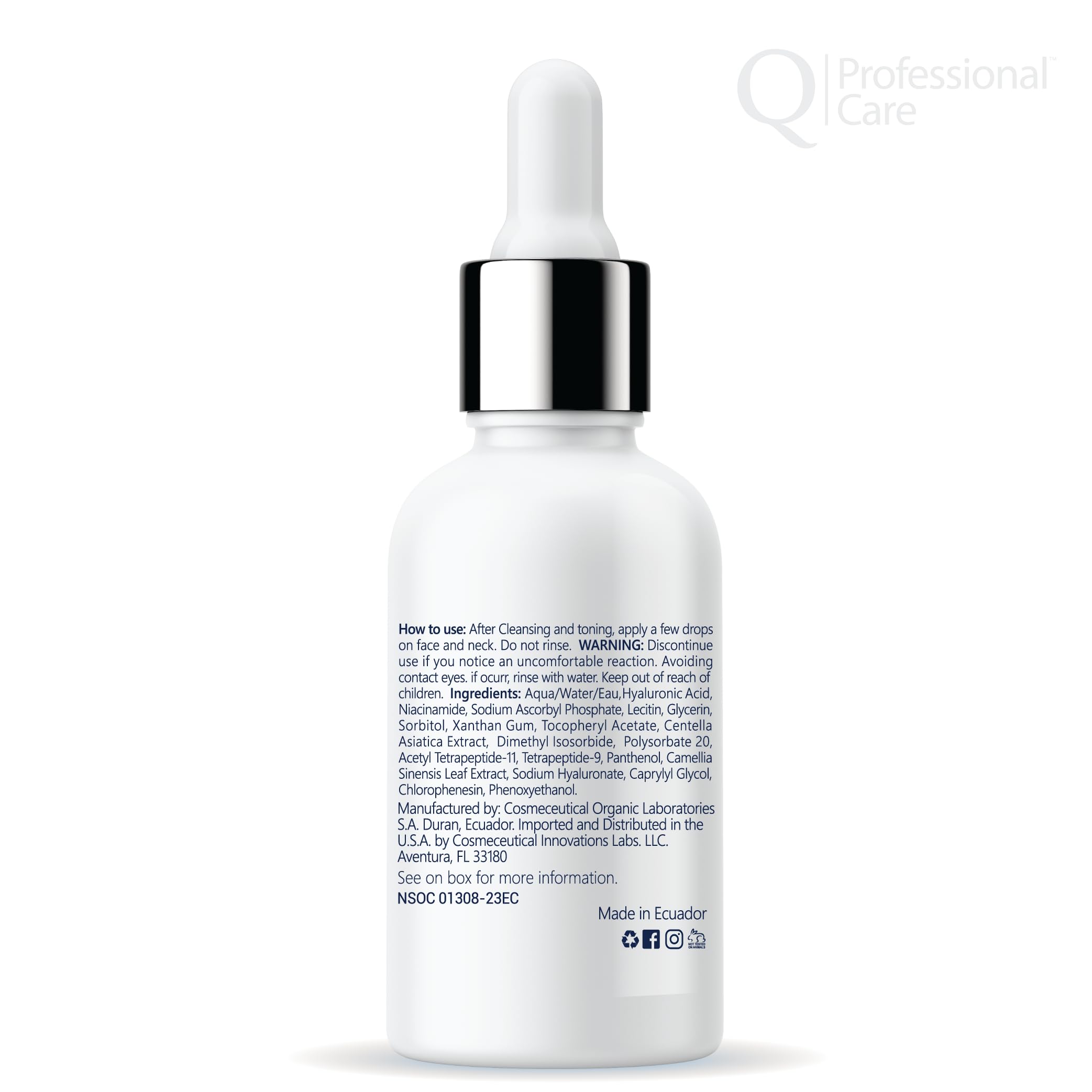 Q|Professional Care Serum for Face – Hyaluronic Acid, Vitamin C & Peptides | Alcohol-Free, Fragrance-Free