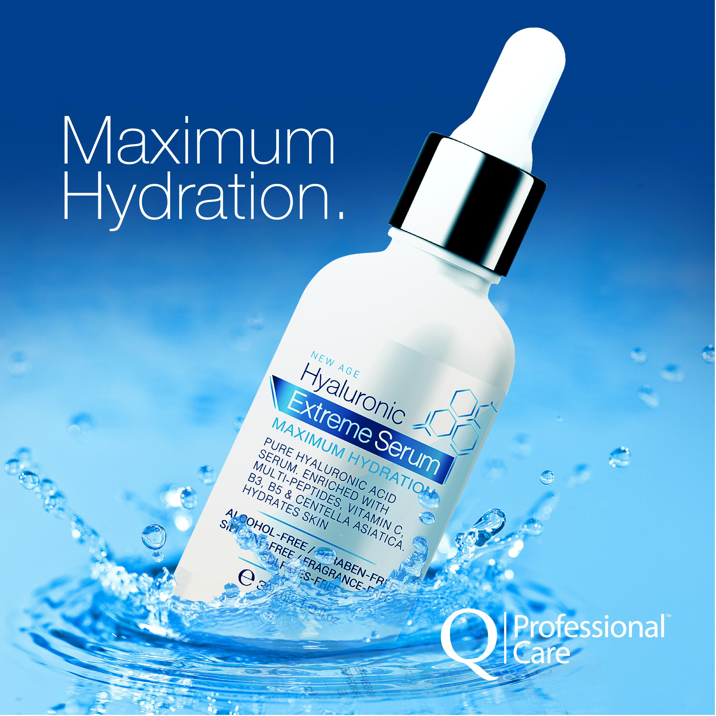 Q|Professional Care Serum for Face – Hyaluronic Acid, Vitamin C & Peptides | Alcohol-Free, Fragrance-Free