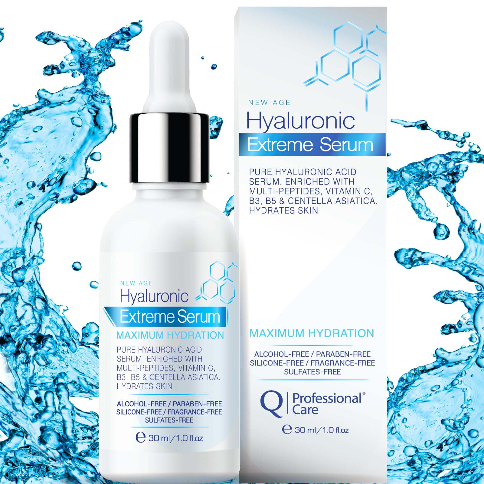 Q|Professional Care Serum for Face – Hyaluronic Acid, Vitamin C & Peptides | Alcohol-Free, Fragrance-Free