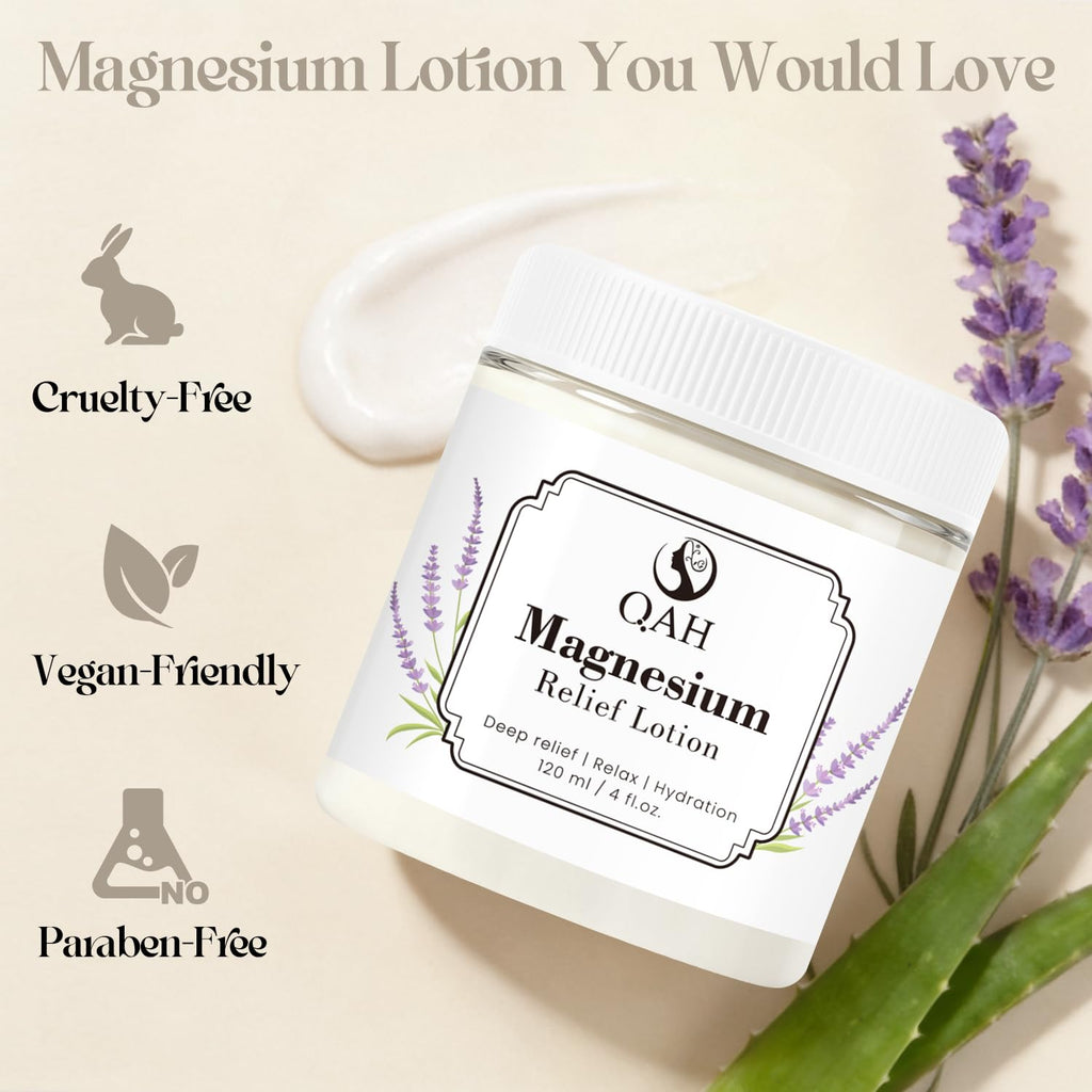 QAH Magnesium Cream for Muscle & Nerve Relief – Lavender & Aloe Vera, Fast Absorbing