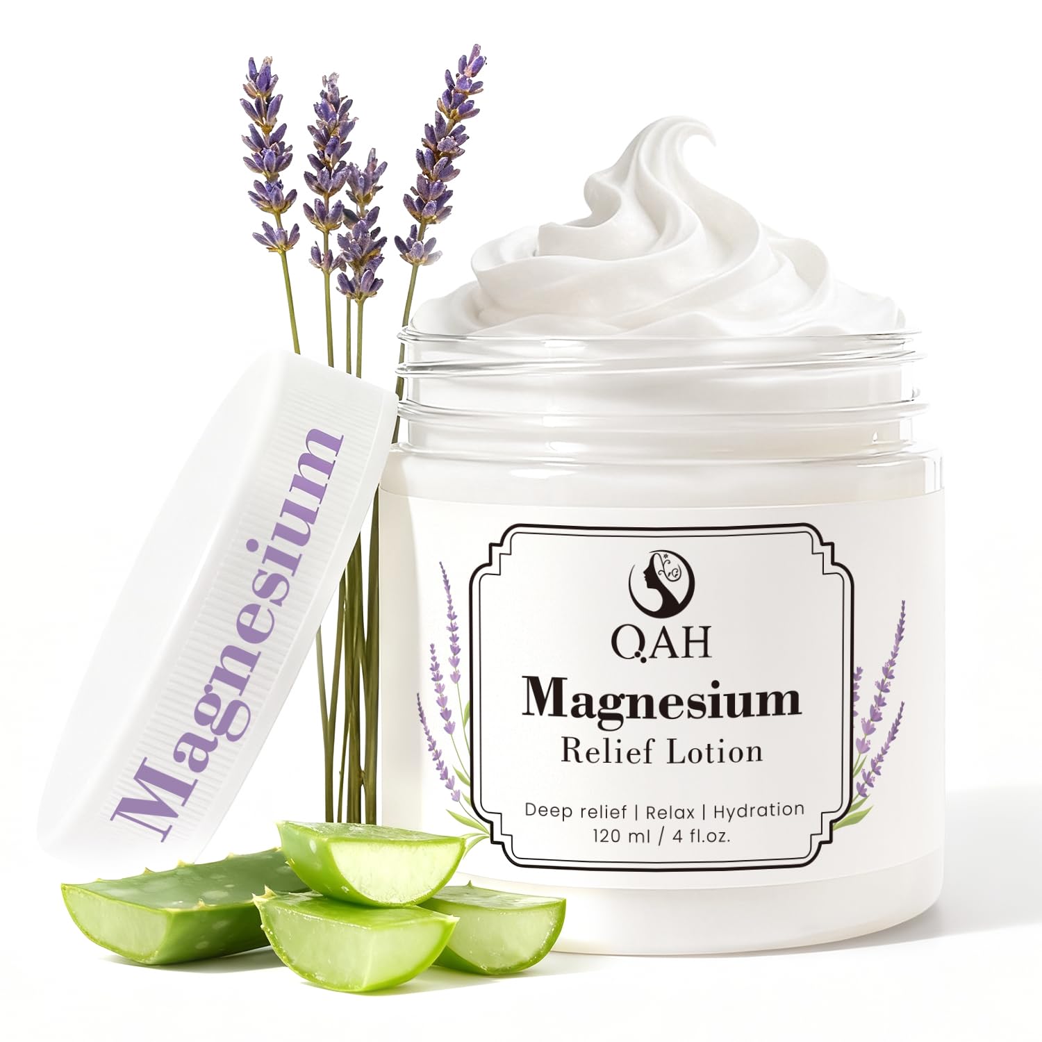QAH Magnesium Cream for Muscle & Nerve Relief – Lavender & Aloe Vera, Fast Absorbing