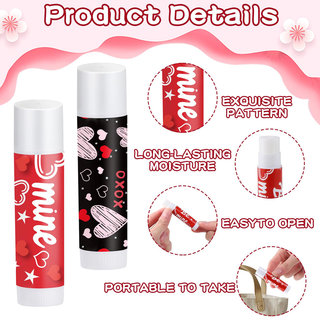 QAUYETM 50-Count Valentines Lip Balm Gift Set with Organza Bags & Cards – 6 Flavors