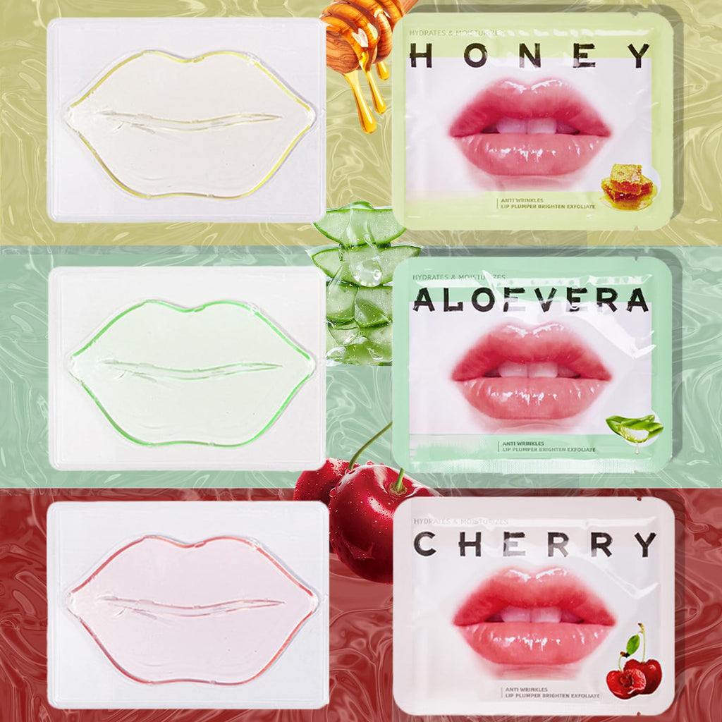 Qawnfy 30Pcs Collagen Crystal Lip Masks – Honey, Cherry & Aloe Lip Care for Hydration