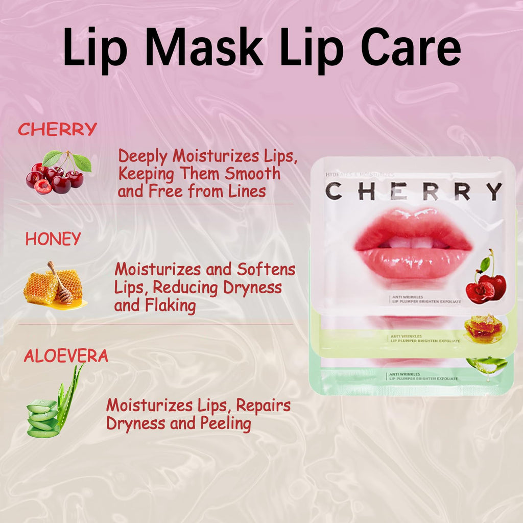 Qawnfy 30Pcs Collagen Crystal Lip Masks – Honey, Cherry & Aloe Lip Care for Hydration