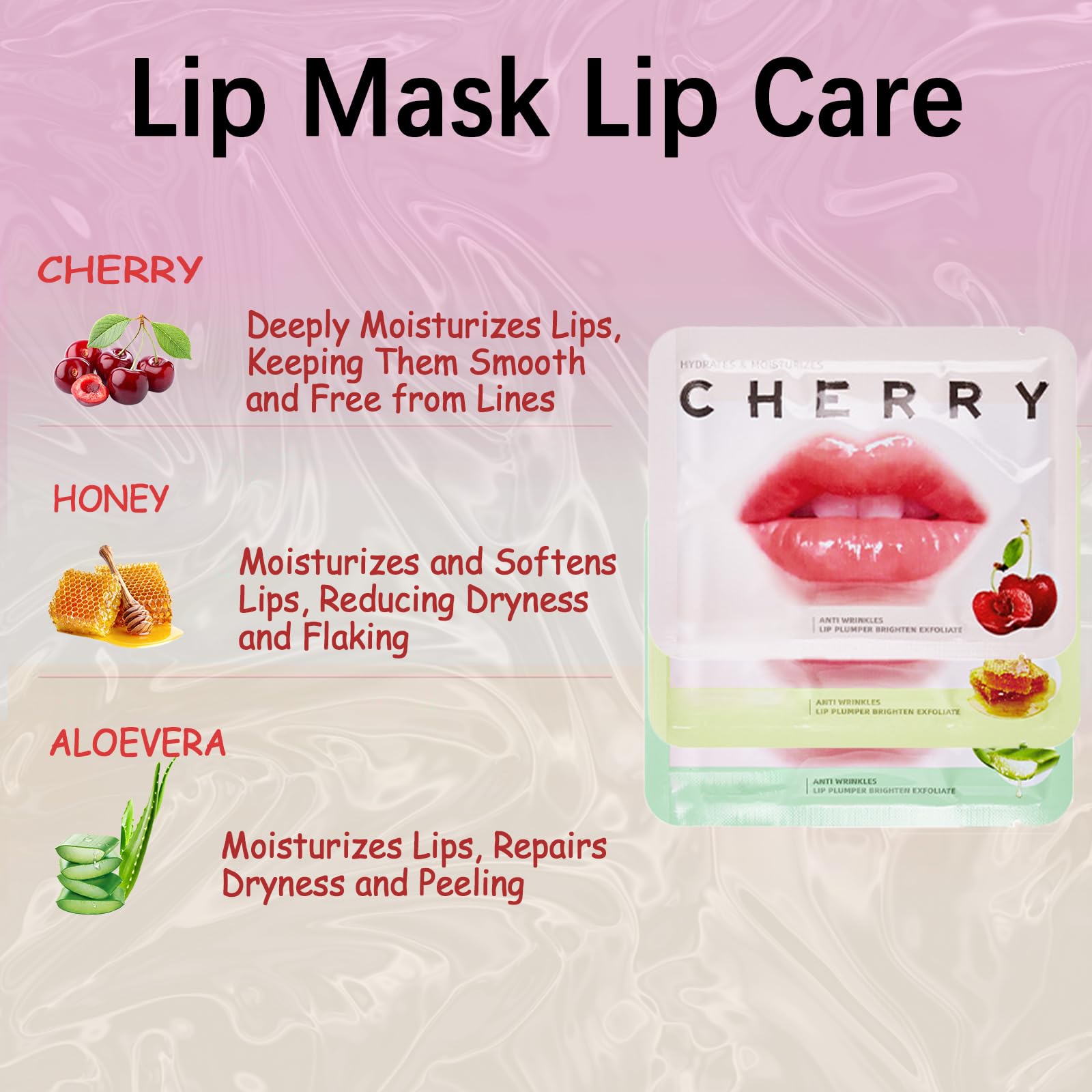 Qawnfy 30Pcs Collagen Crystal Lip Masks – Honey, Cherry & Aloe Lip Care for Hydration
