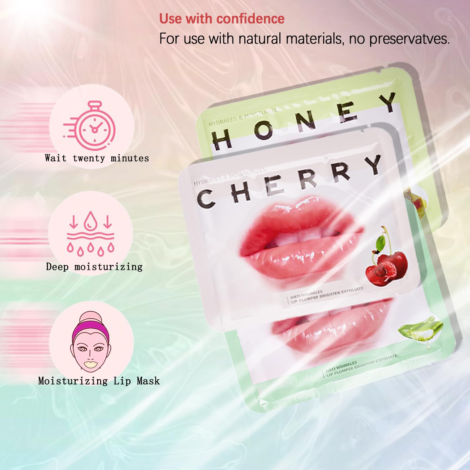 Qawnfy 30Pcs Collagen Crystal Lip Masks – Honey, Cherry & Aloe Lip Care for Hydration