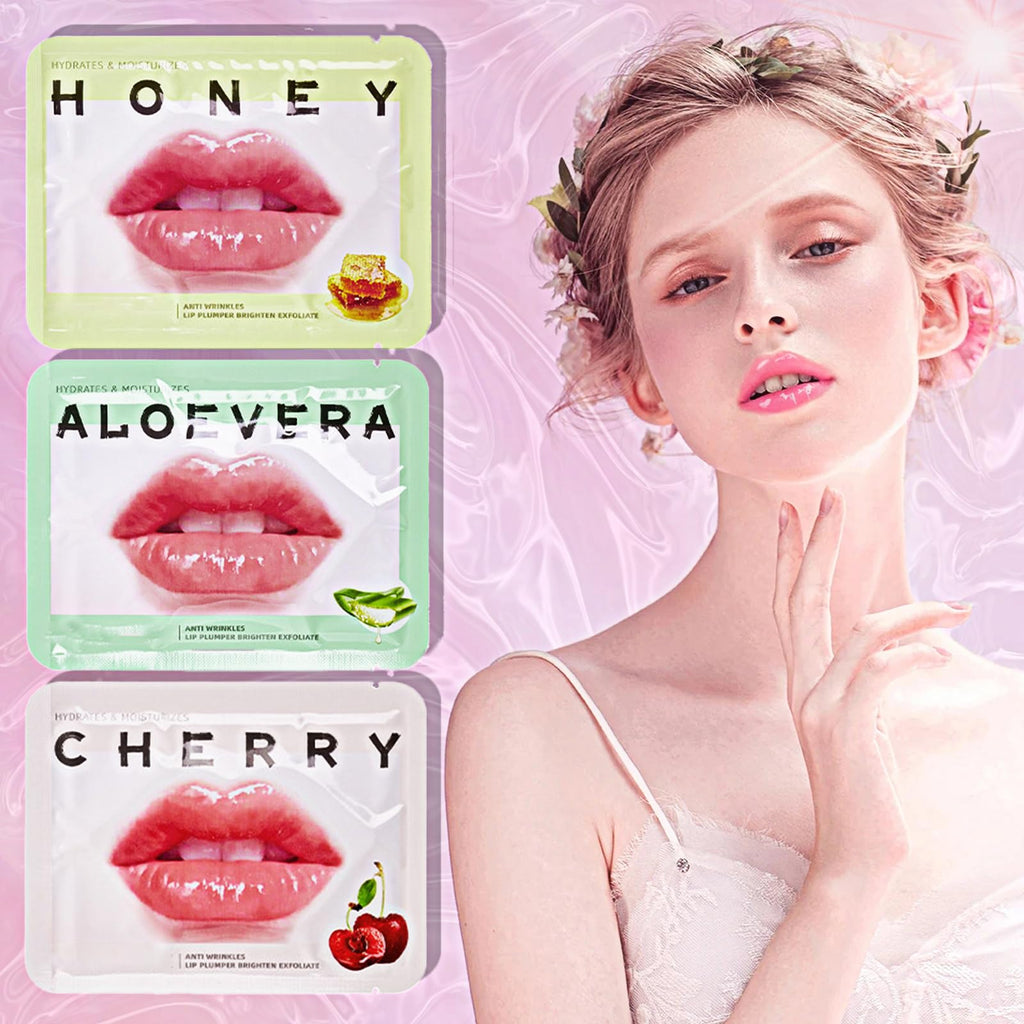 Qawnfy 30Pcs Collagen Crystal Lip Masks – Honey, Cherry & Aloe Lip Care for Hydration