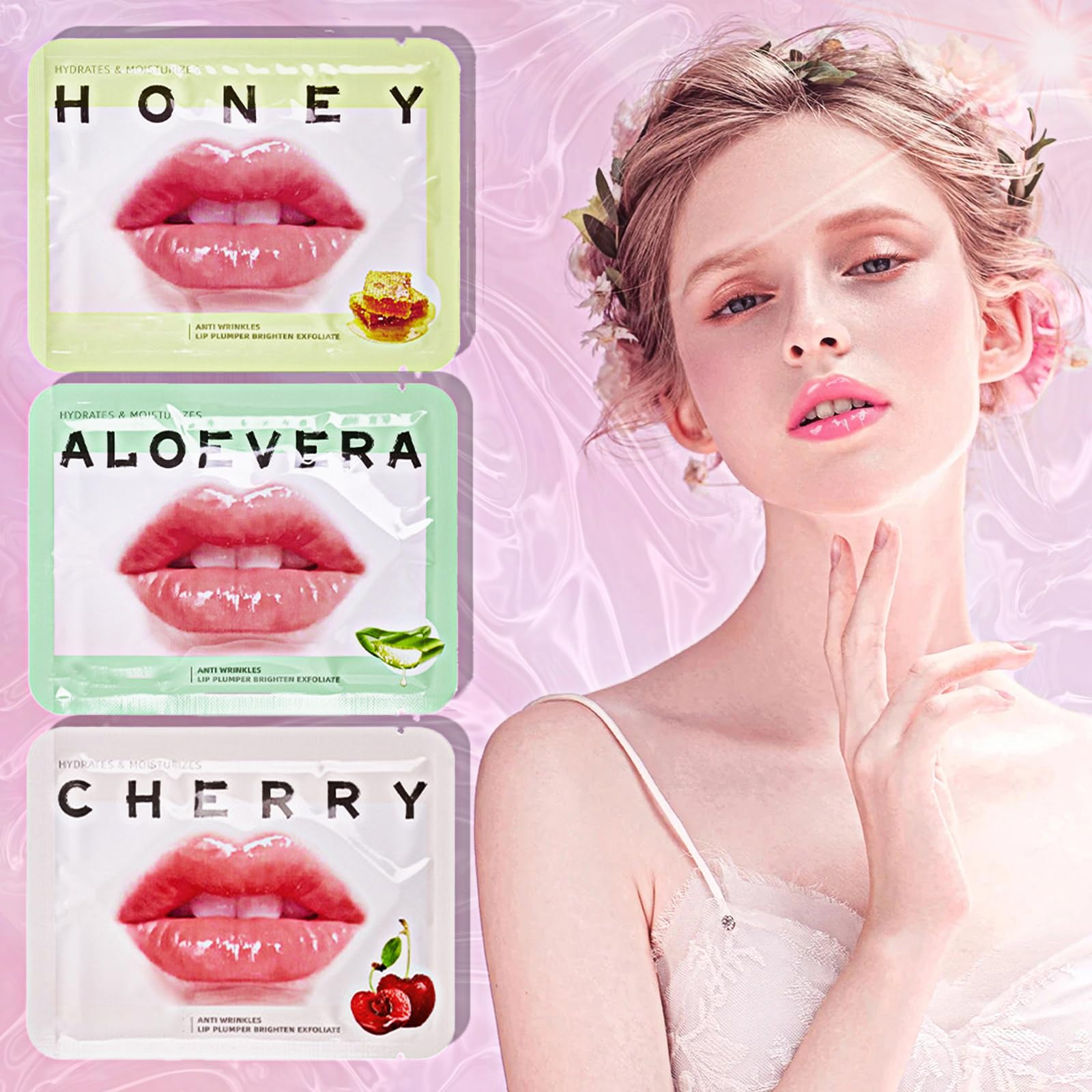 Qawnfy 30Pcs Collagen Crystal Lip Masks – Honey, Cherry & Aloe Lip Care for Hydration